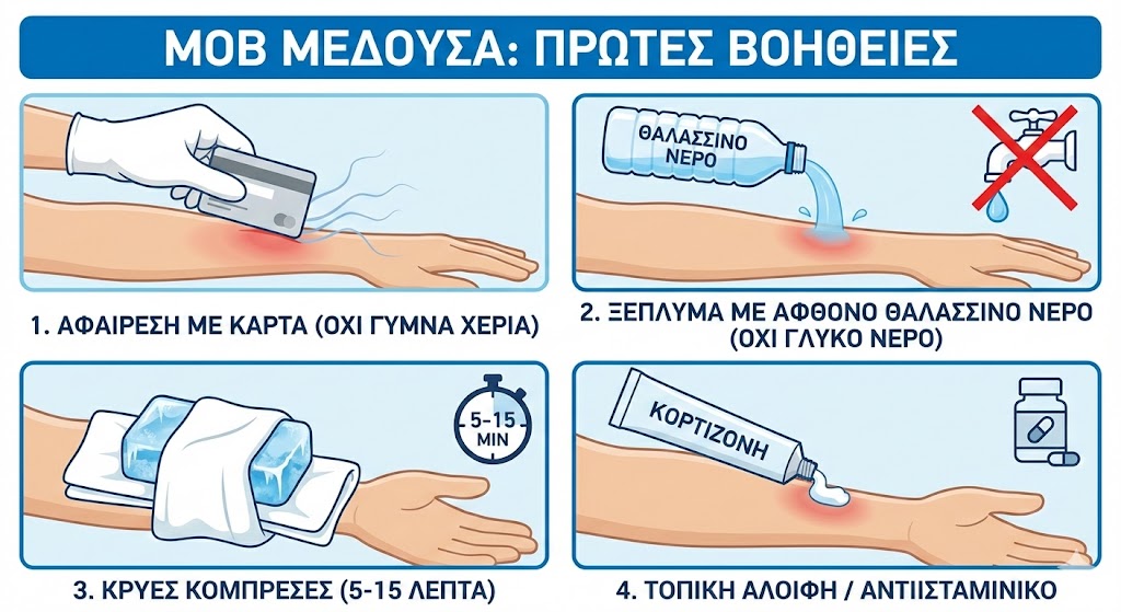 μοβ μέδουσες- αντιμετώπιση τσιμπήματος